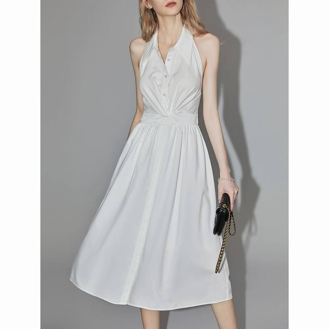 白色高级感收腰无袖连衣裙女2024夏装新款清纯气质显瘦裙子2色4码 S M L Xl