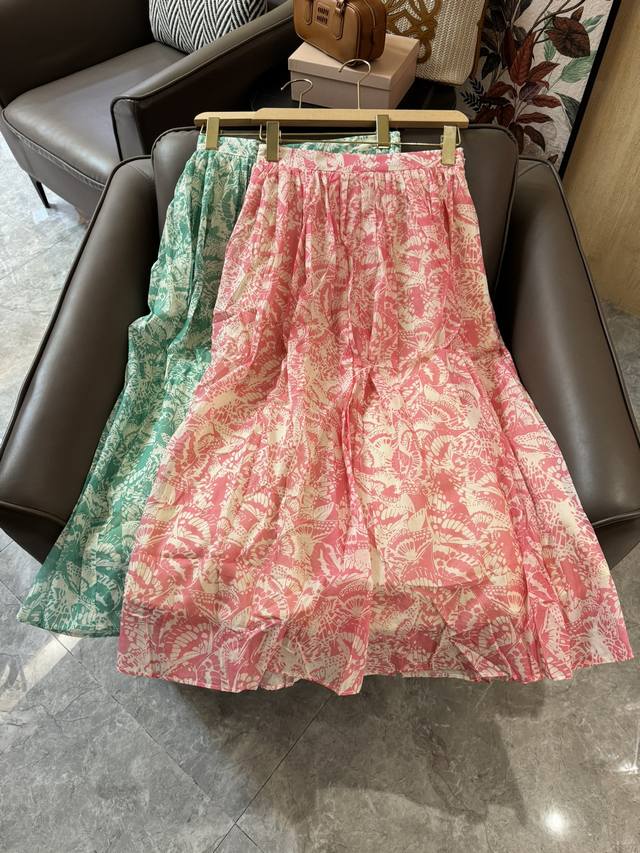 Bs27#新款半裙 Dior 真丝棉 印花里外都是棉 高端印花半裙 绿色 粉色 S-Xl