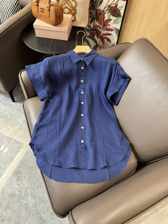 Dh986#新款衬衫 Polo Lauren 100% 麻 短袖衬衫 藏蓝色 粉色 白色 Sml