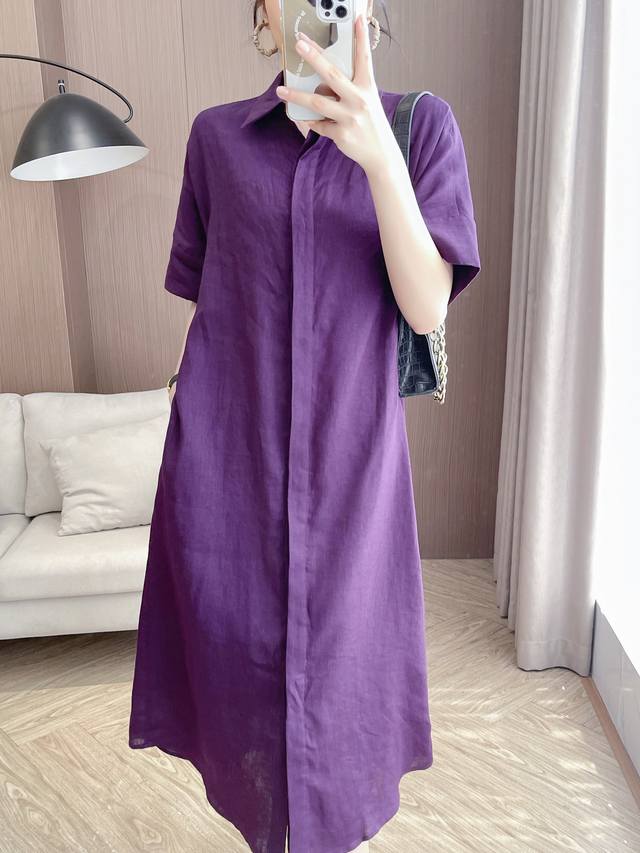 爆款 衬衫蝙蝠袖亚麻连衣裙 简单大气 品质优 面料透气舒适 S- Xl 2色：白色 紫色 面料：%100亚麻