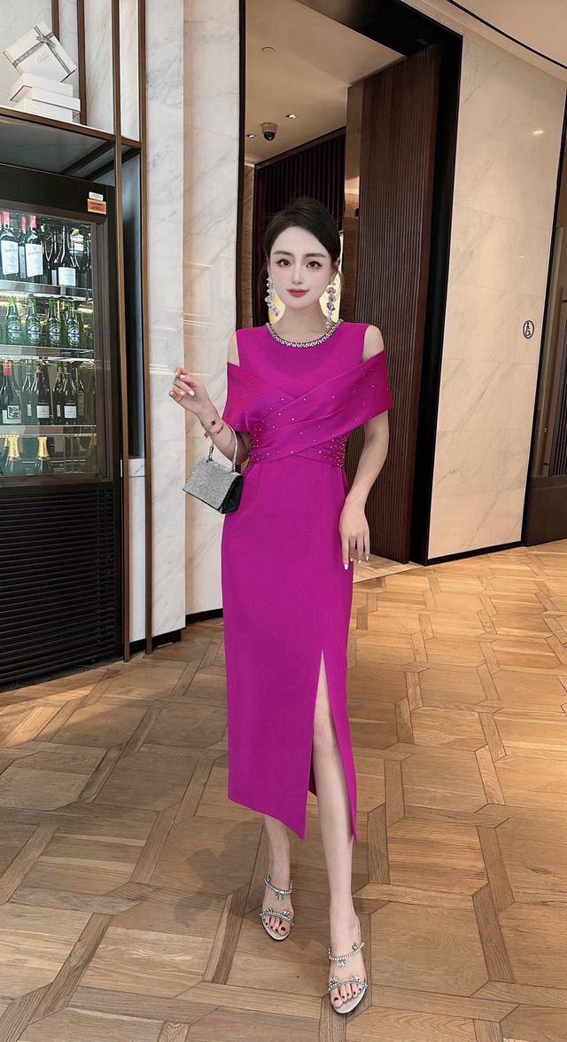 夏季礼服连衣裙 品牌：钉珠礼服系列 颜色：红色 紫色 码数：S～Xxxl