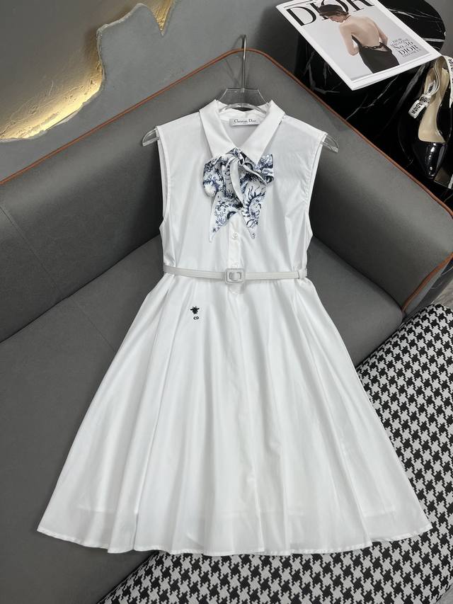 Dio* 24Ss夏季新款无袖连衣裙 棉布面料 印花丝巾装饰 高品质 单色三码smla807