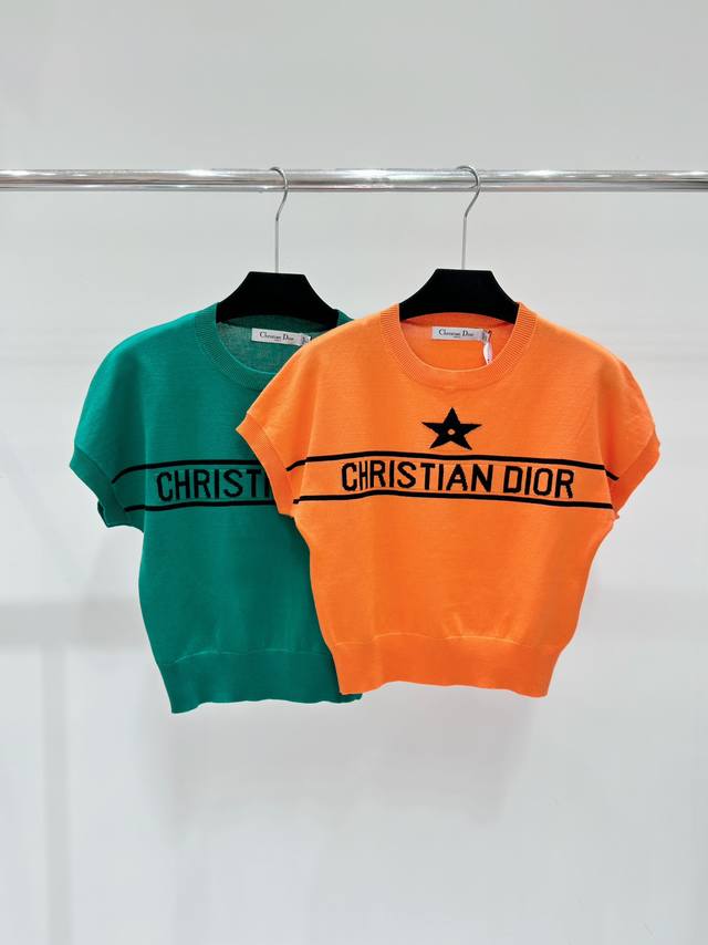 D家 春夏新款 五角星字母提花盖肩袖针织衫 颜色： 橙色 绿色 尺码：36.38.40