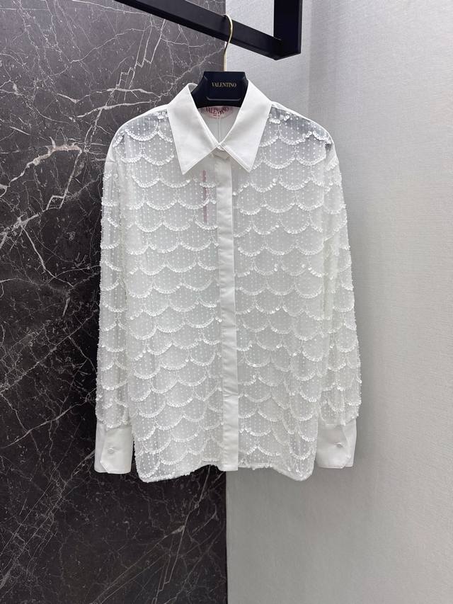 Vltn 24Ss 重工钉珠鱼鳞亮片网纱衬衣两件套复古浪漫透视感奢华神秘又高贵 时髦高级氛围感十足 纯棉材质 常规版型剪裁不挑人上身超美超仙 女神必备单品sml