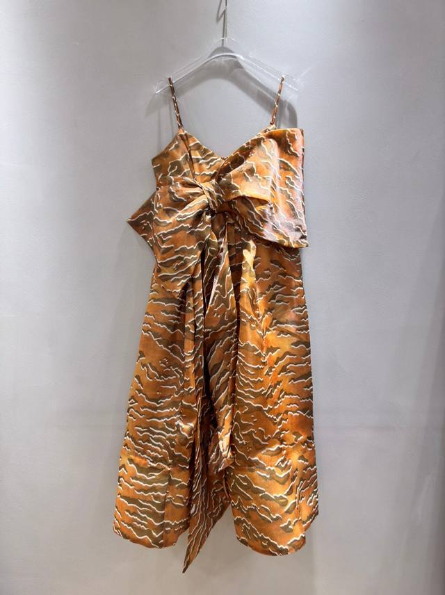 Zimmermann女士新品 老虎印花气质名媛吊带动物纹大朵立体蝴蝶结连衣裙礼裙。Smlxl