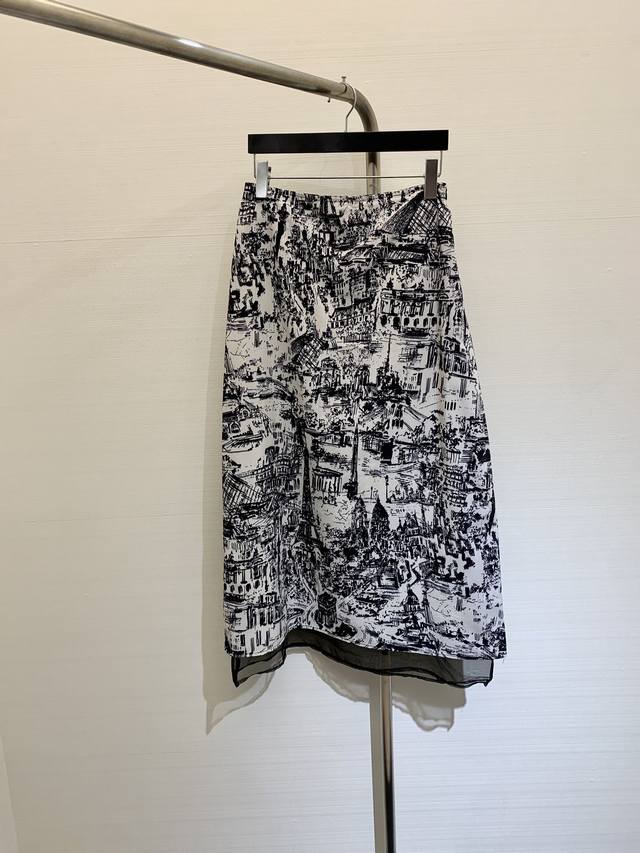 夏季新款 巴黎地图印花半裙，下摆欧根纱拼接设计，高版本 码数：