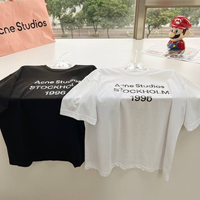 Acnestudios 2024 夏季新款 做旧1996系列t恤，胸前经典印花logo设计，超级休闲 颜色：粉色 白色 黑色 码数：Sml